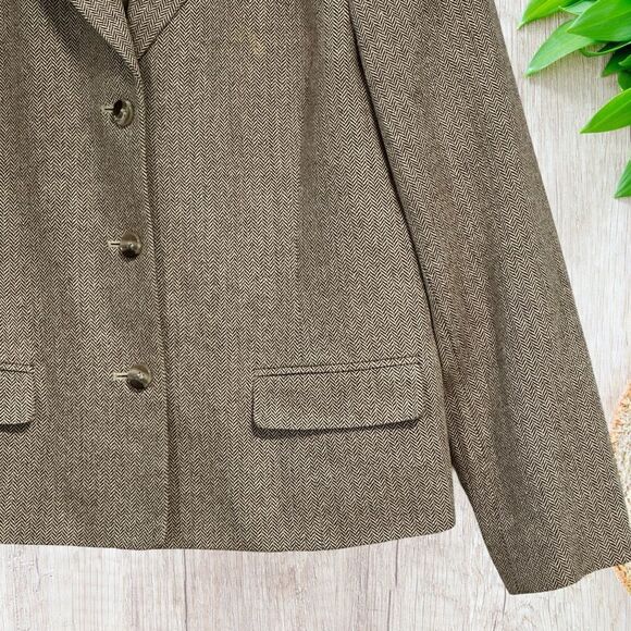 Talbots‎ Womens Blazer Size 12 Brown Herringbone Vintage Italian Cotton Silk - Picture 3 of 9